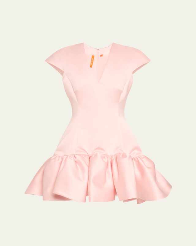 Volant Satin Flared Mini Dress